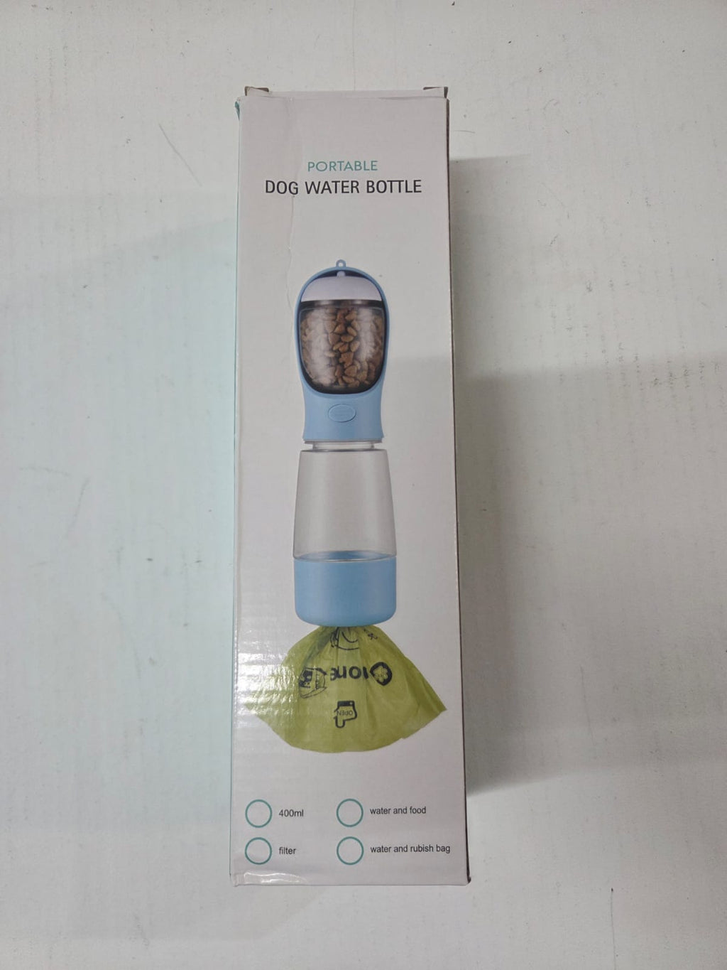 Botella de Agua Portátil Multifunción para Perros 3 en 1 – Bebedero, Dispensador de Alimentos y Bolsas