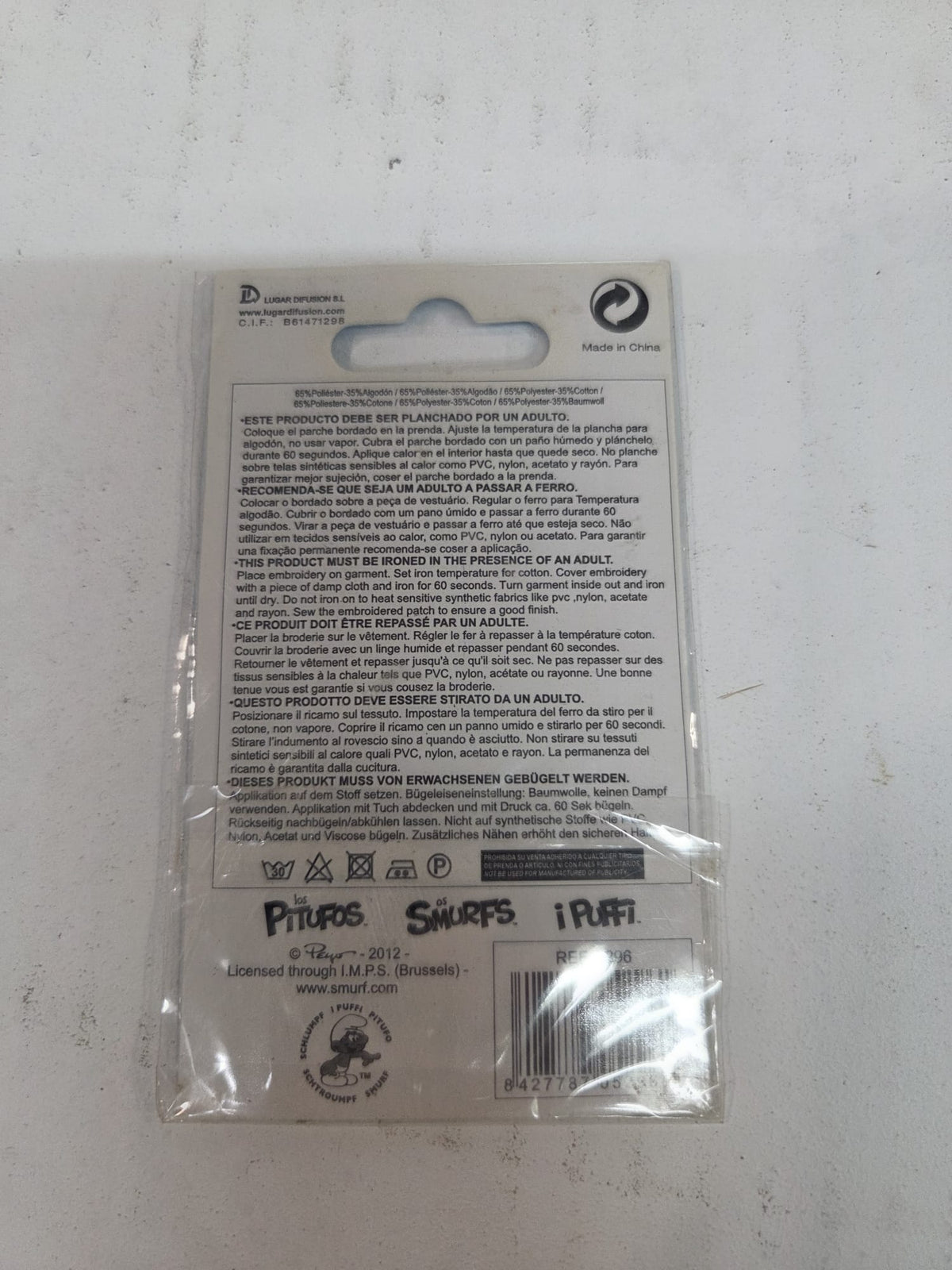 Parche bordado para termopegar de Pitufina (Los Pitufos / The Smurfs) – Nuevo en blister