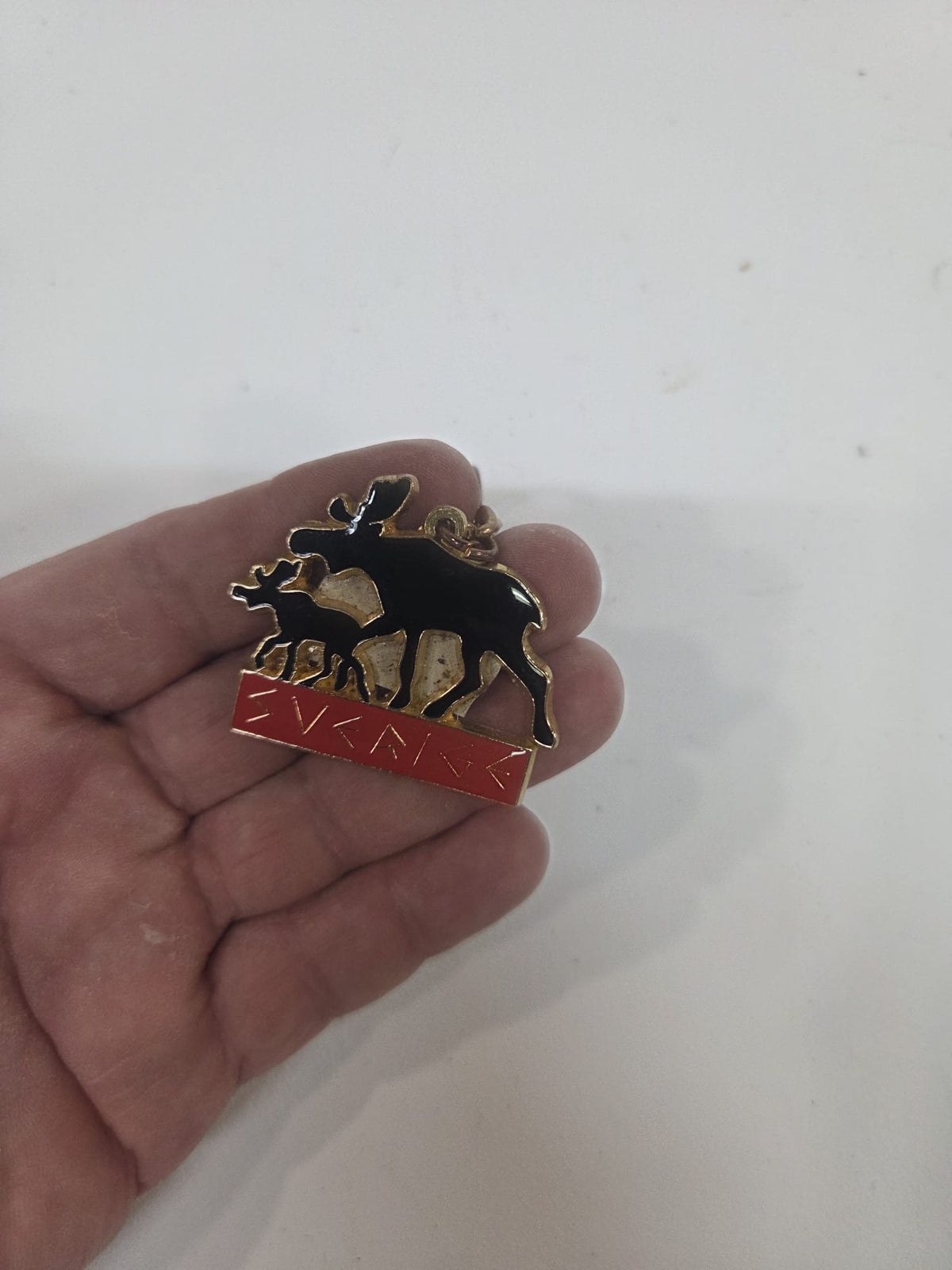 Llavero Vintage de Suecia - Motivo Alces "Sverige" (Metal y Esmalte)