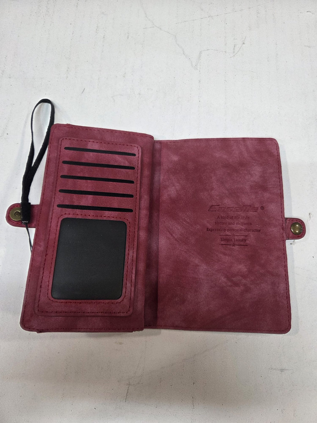 Cartera Caseme de Piel Sintética con Tarjetero y Correa (Color Granate/Vino)