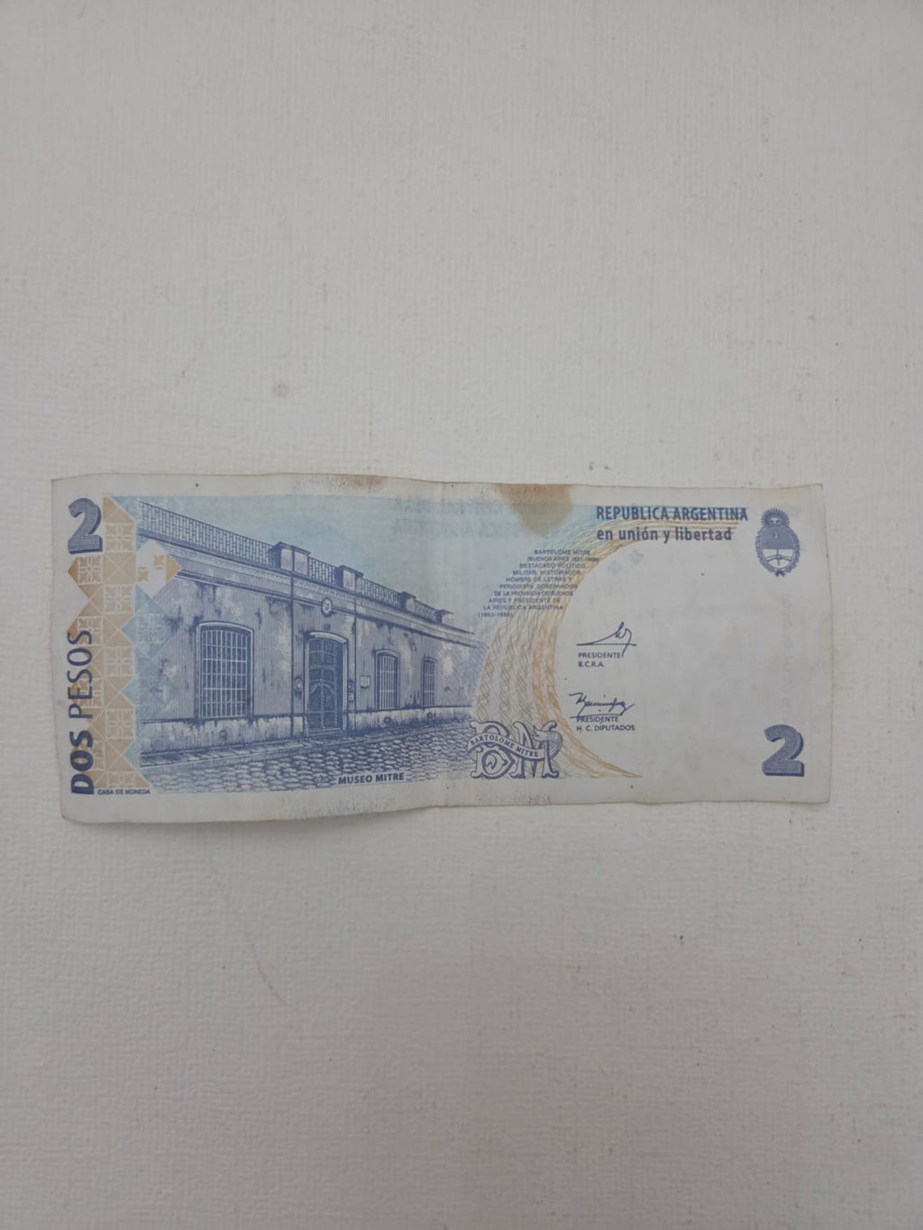 Billete 2 Pesos Argentina - Bartolomé Mitre - Serie K (Usado)