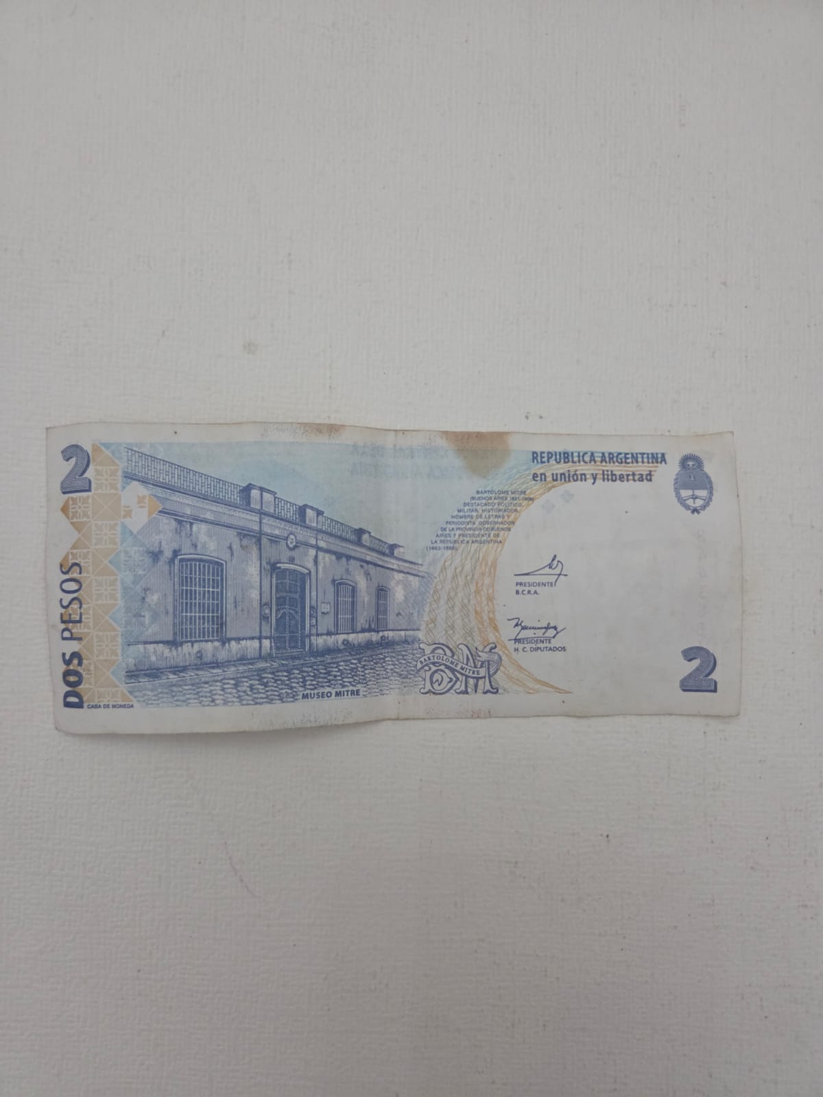 Billete 2 Pesos Argentina - Bartolomé Mitre - Serie K (Usado)