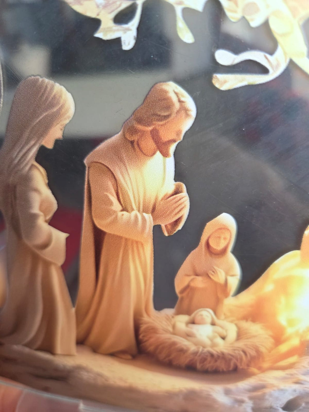 Figura Decorativa Belén Navideño en Acrílico con Base - Nacimiento de Jesús bajo el Árbol de la Vida