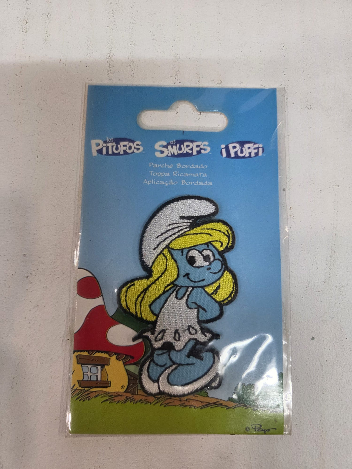 Parche bordado para termopegar de Pitufina (Los Pitufos / The Smurfs) – Nuevo en blister