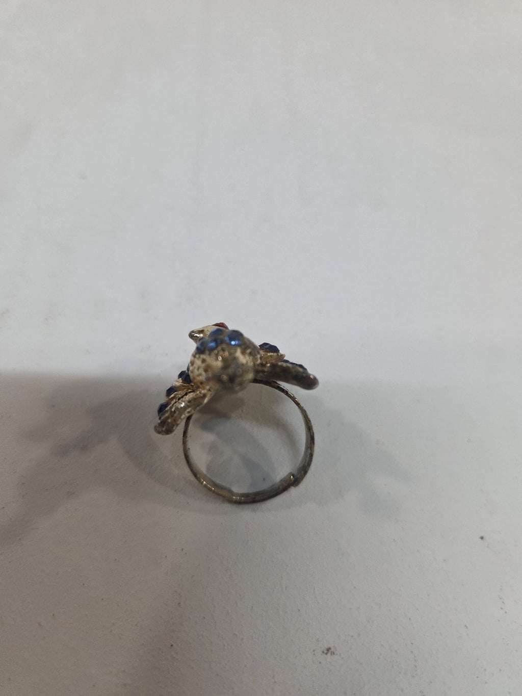 Anillo Ajustable Pavo Real Vintage con Pedrería/Cristales Azules