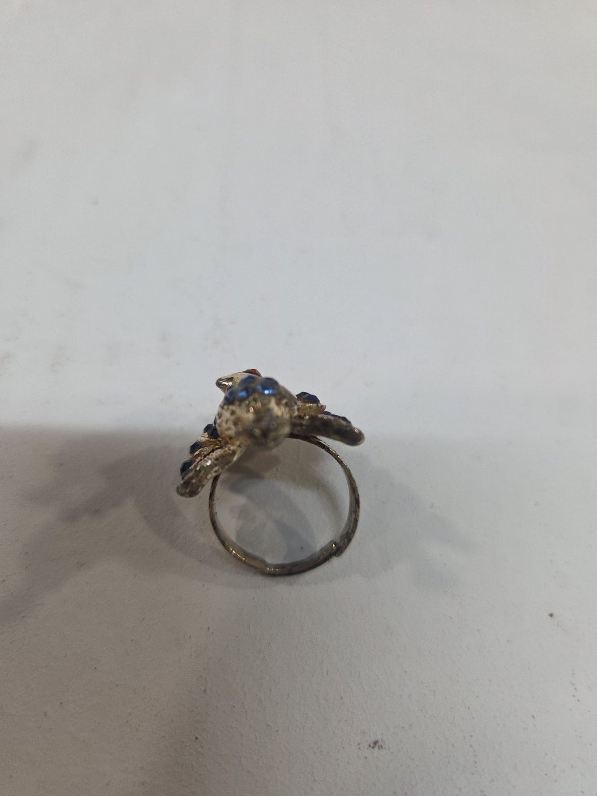 Anillo Ajustable Pavo Real Vintage con Pedrería/Cristales Azules