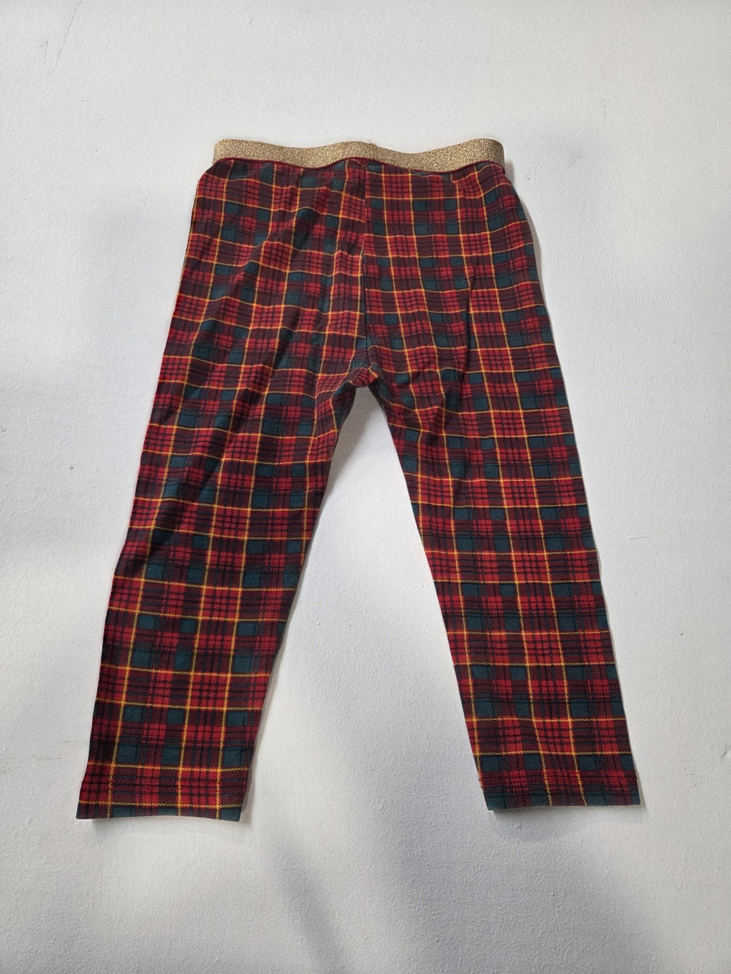 Leggings infantiles a cuadros estilo tartán con cintura dorada – Talla 80 cm (9-12 meses)