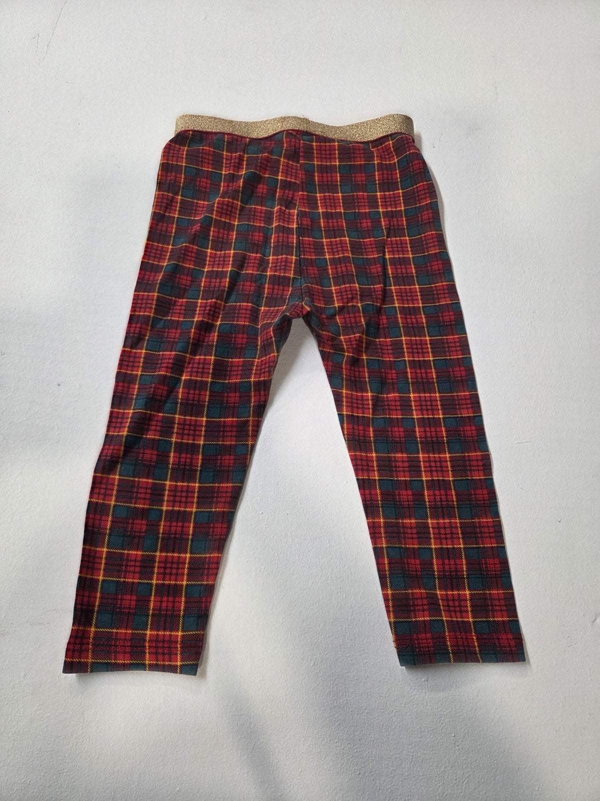 Leggings infantiles a cuadros estilo tartán con cintura dorada – Talla 80 cm (9-12 meses)