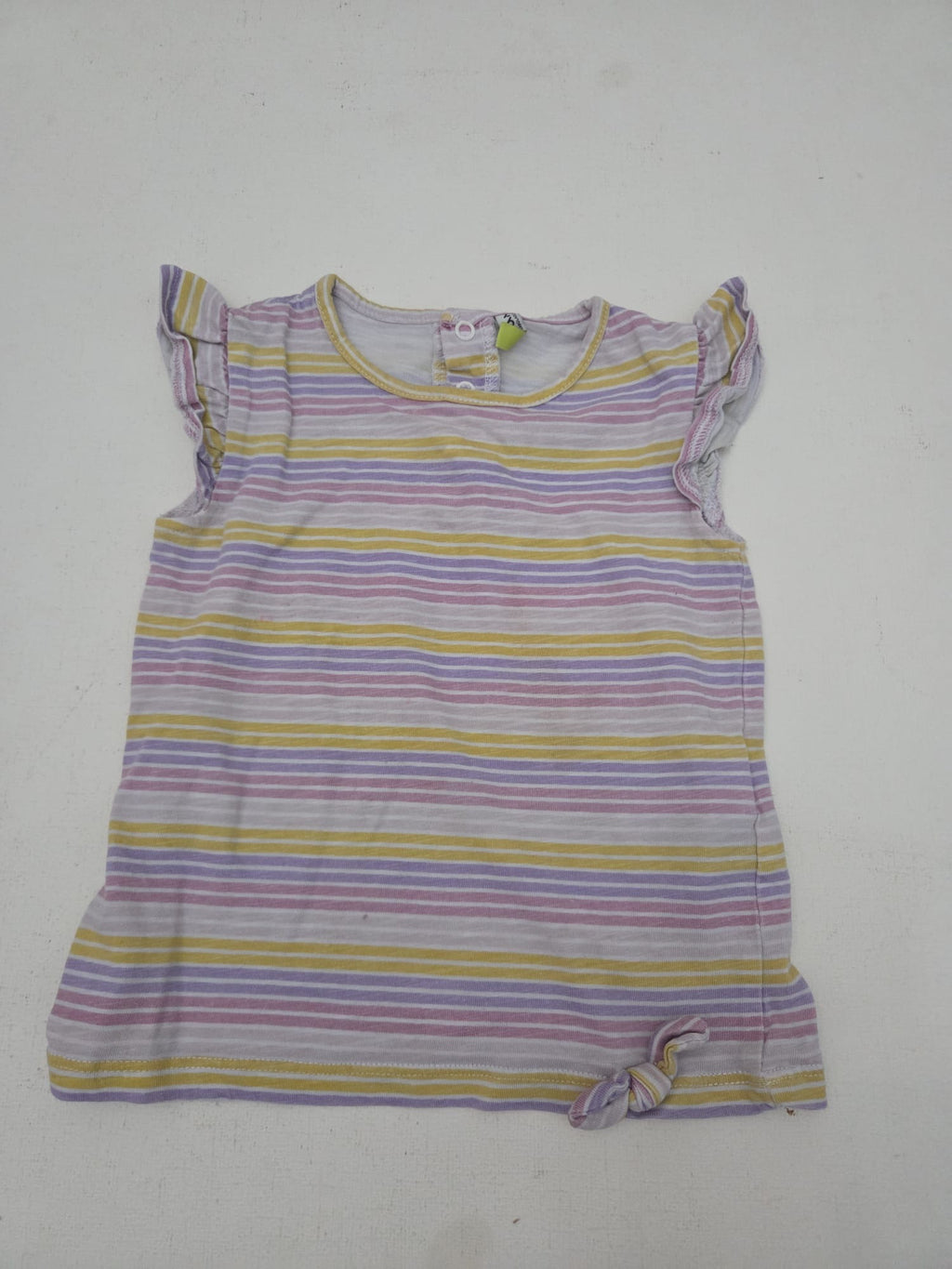 Camiseta sin mangas con volantes a rayas lila/mostaza (Talla 12-18 meses / 86 cm)