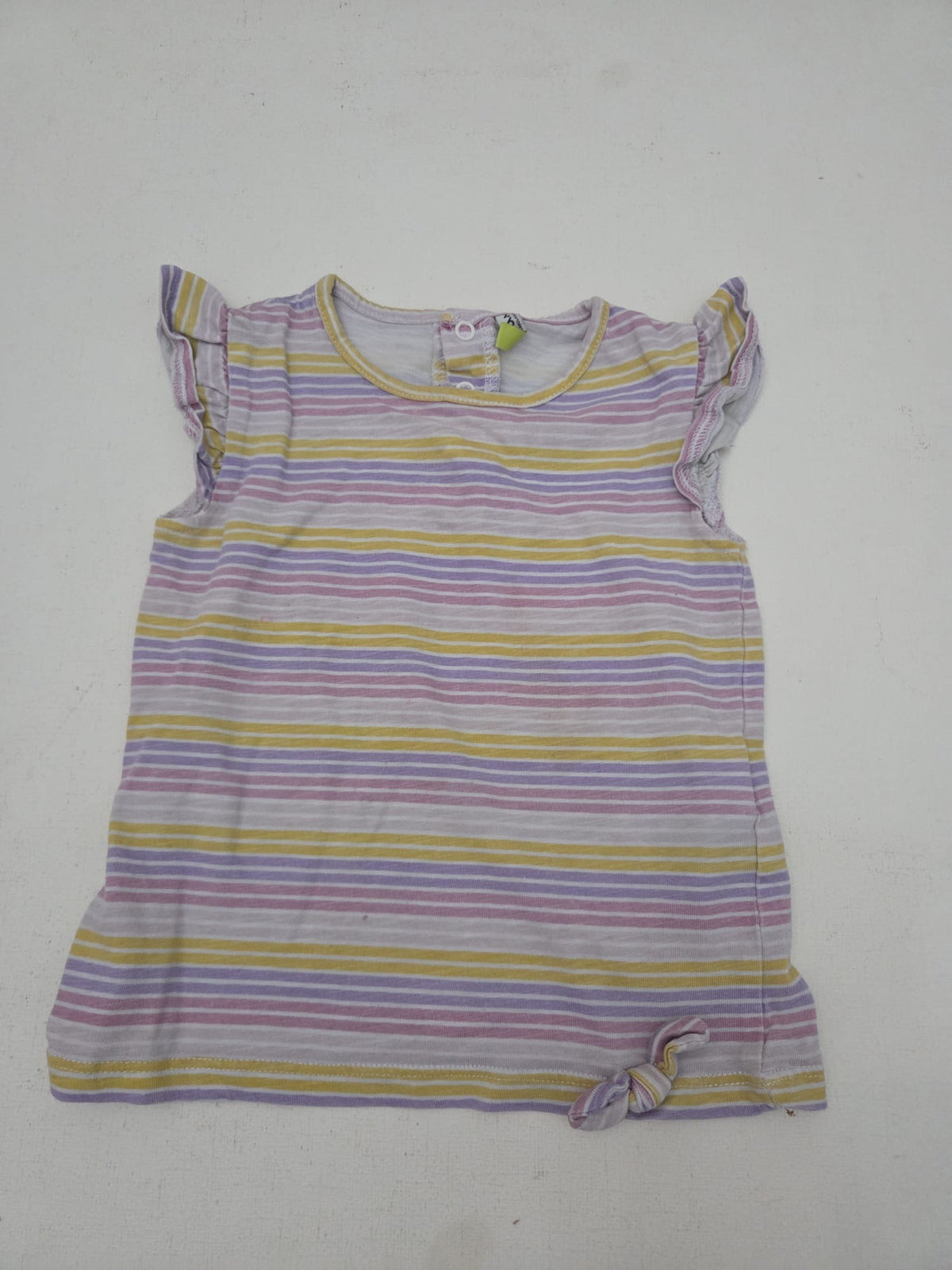 Camiseta sin mangas con volantes a rayas lila/mostaza (Talla 12-18 meses / 86 cm)