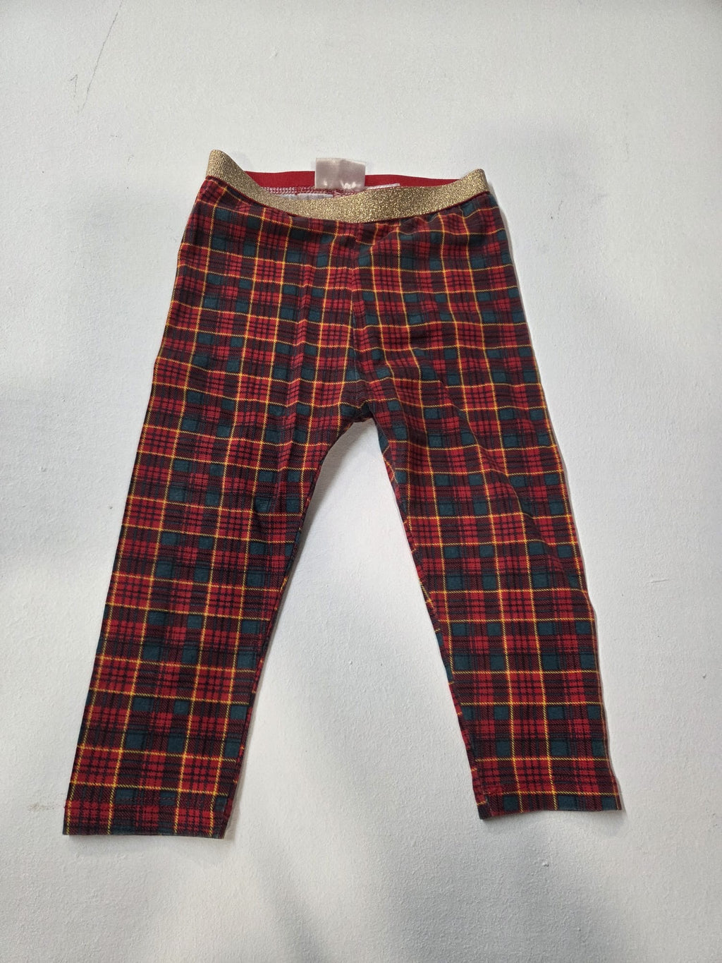 Leggings infantiles a cuadros estilo tartán con cintura dorada – Talla 80 cm (9-12 meses)