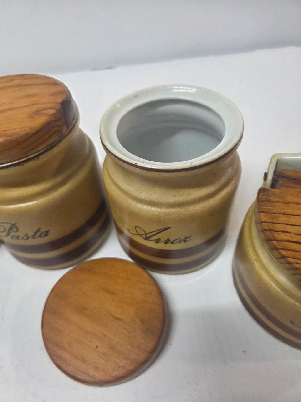 Juego de Botes de Cocina Vintage de Cerámica y Madera