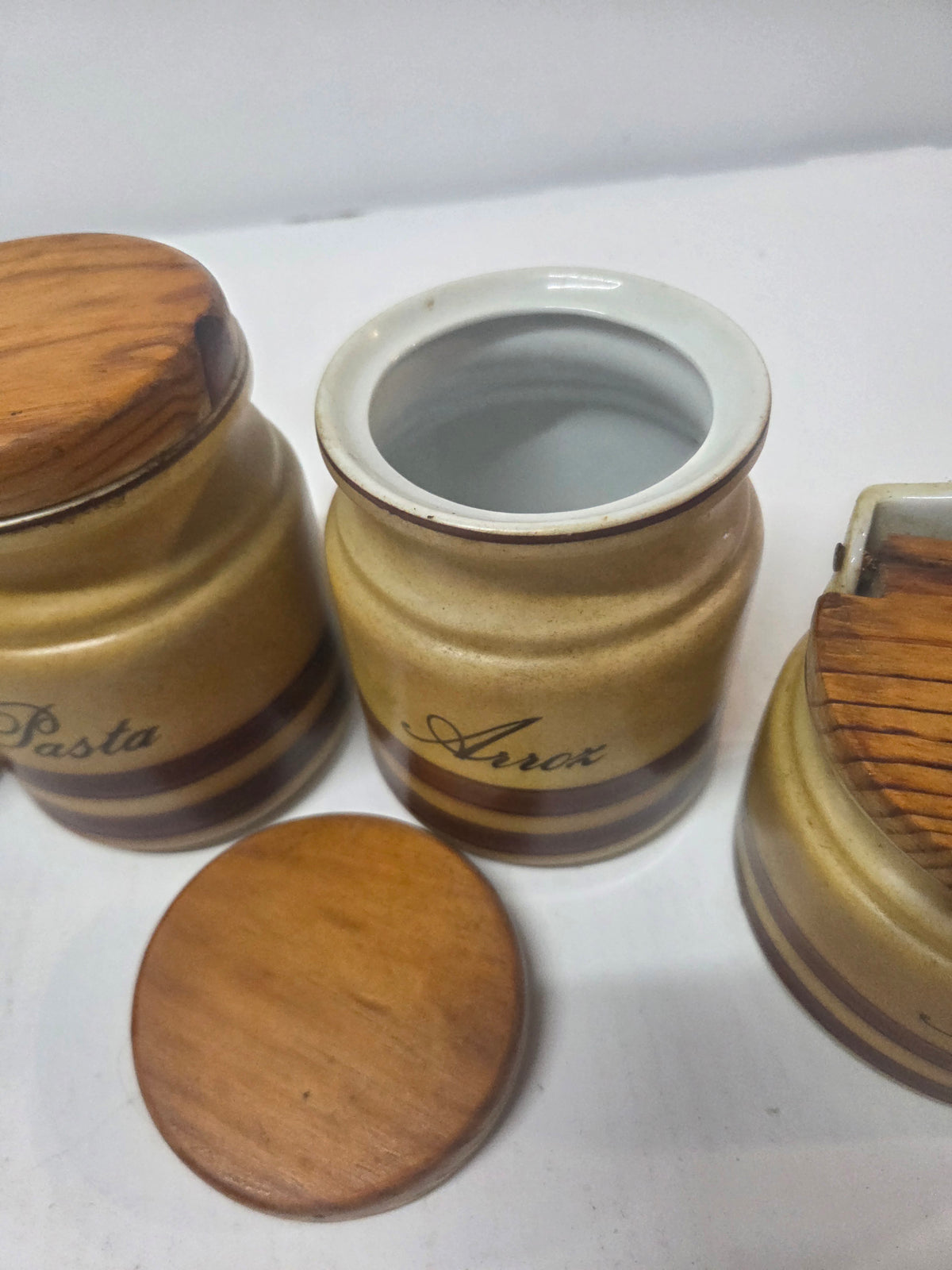 Juego de Botes de Cocina Vintage de Cerámica y Madera