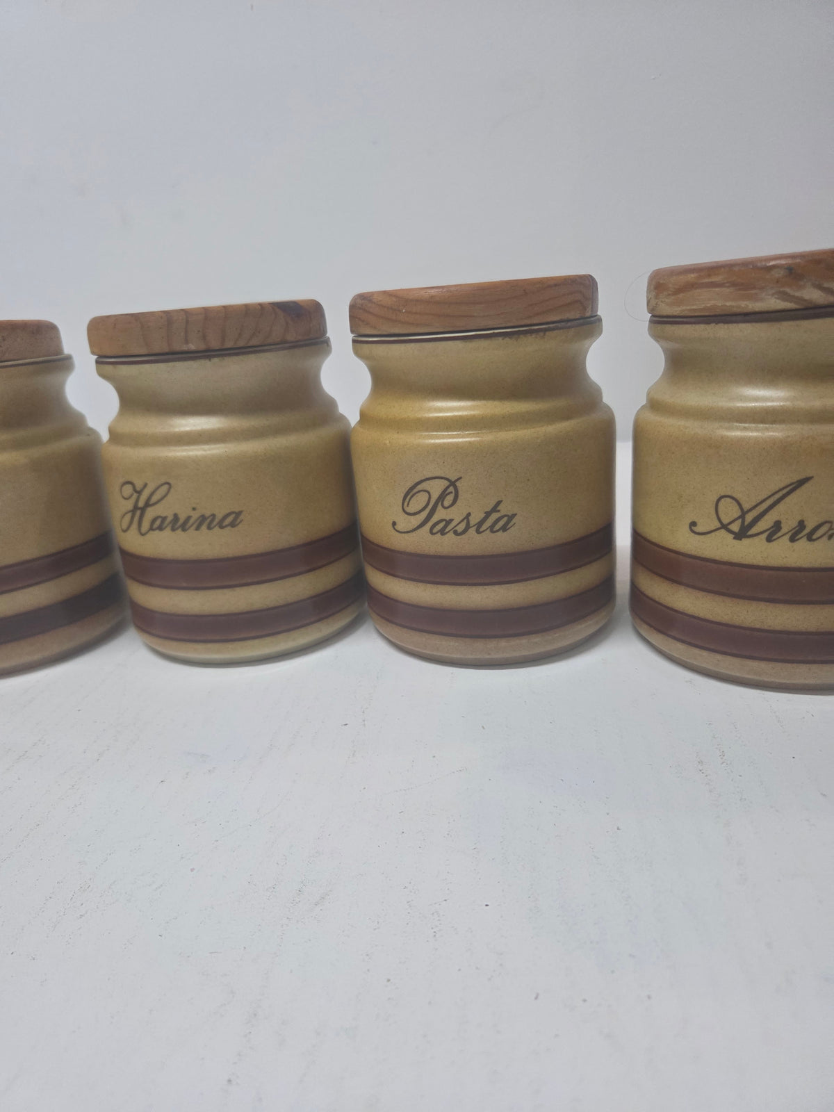 Juego de Botes de Cocina Vintage de Cerámica y Madera