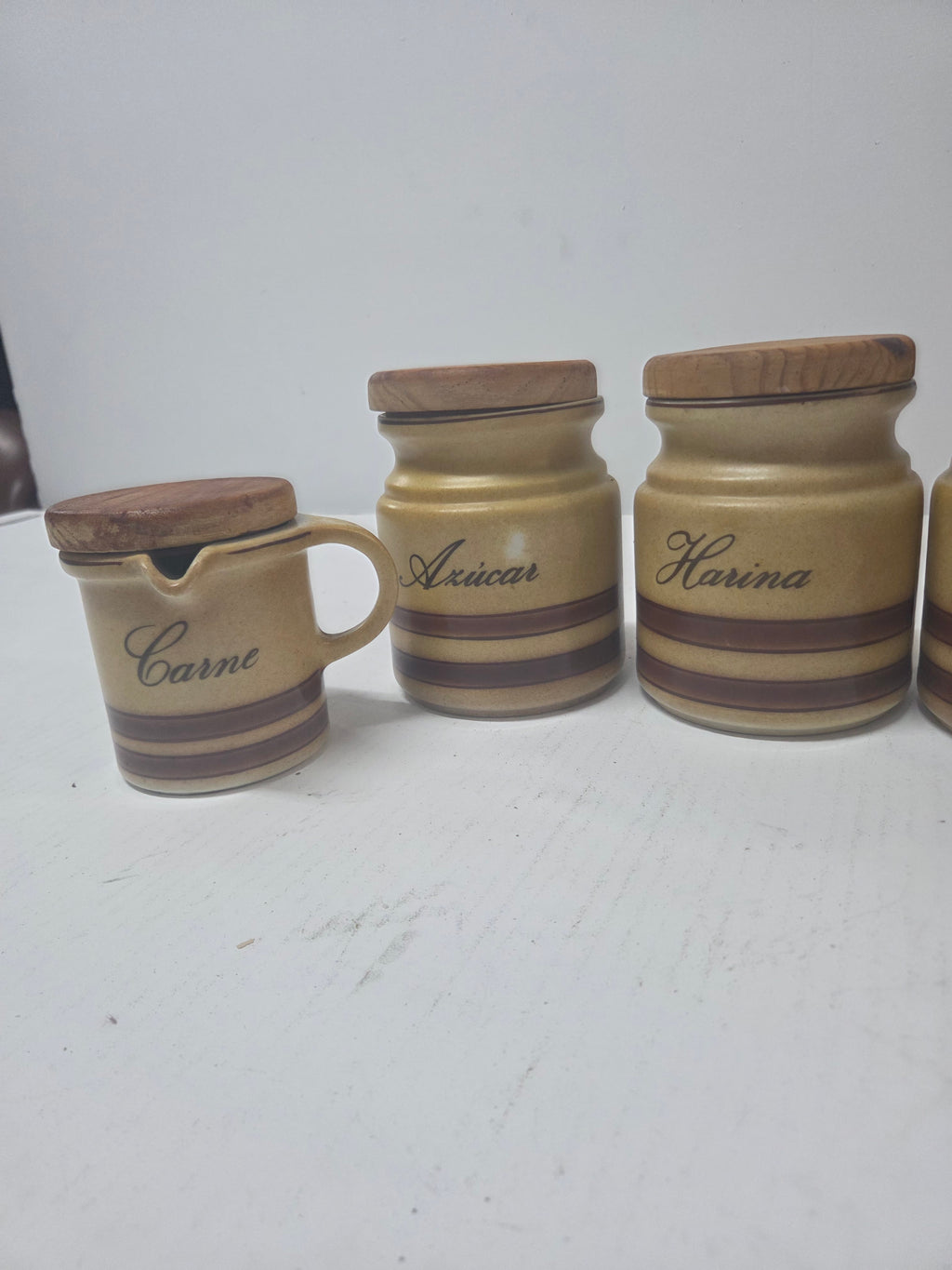 Juego de Botes de Cocina Vintage de Cerámica y Madera