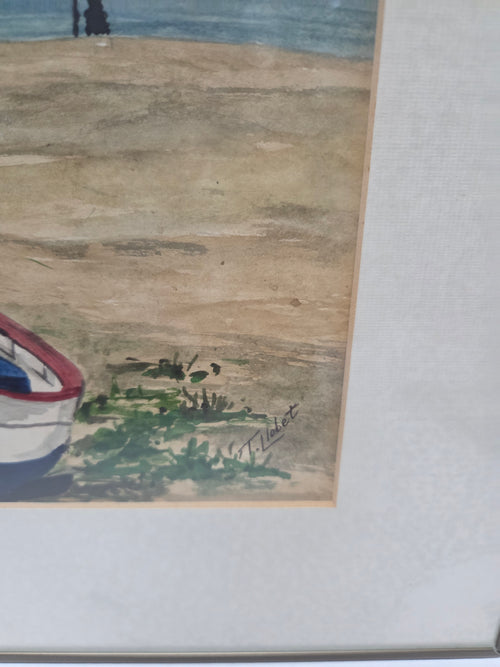 Acuarela original marinera firmada por T. Llobet (Escuela Catalana, Siglo XX)