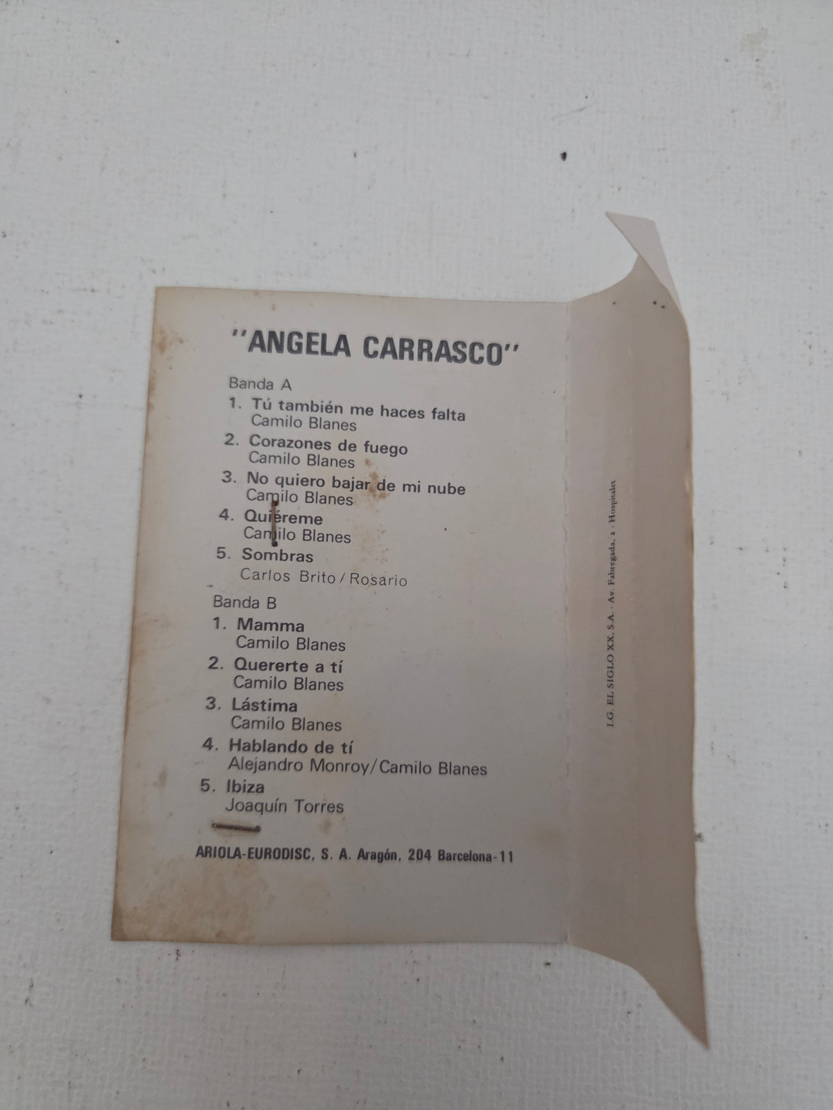 Cassette Ángela Carrasco – Ángela Carrasco (Ariola, 1979)