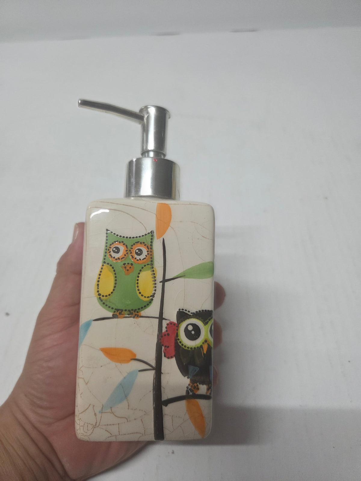 Dosificador de jabón vintage de cerámica con búhos