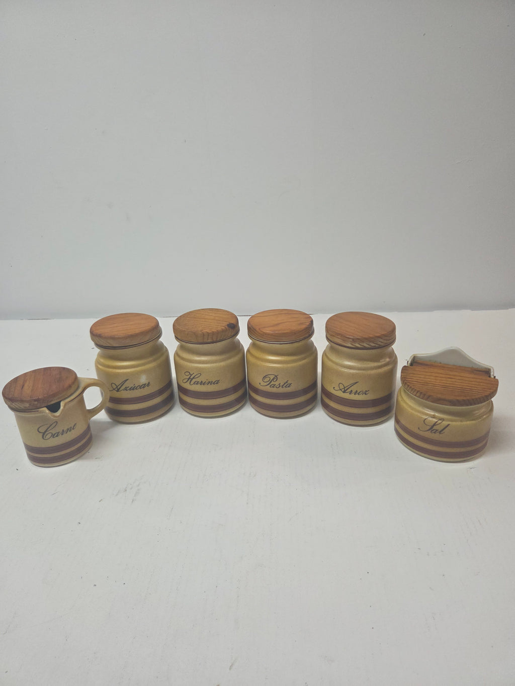 Juego de Botes de Cocina Vintage de Cerámica y Madera