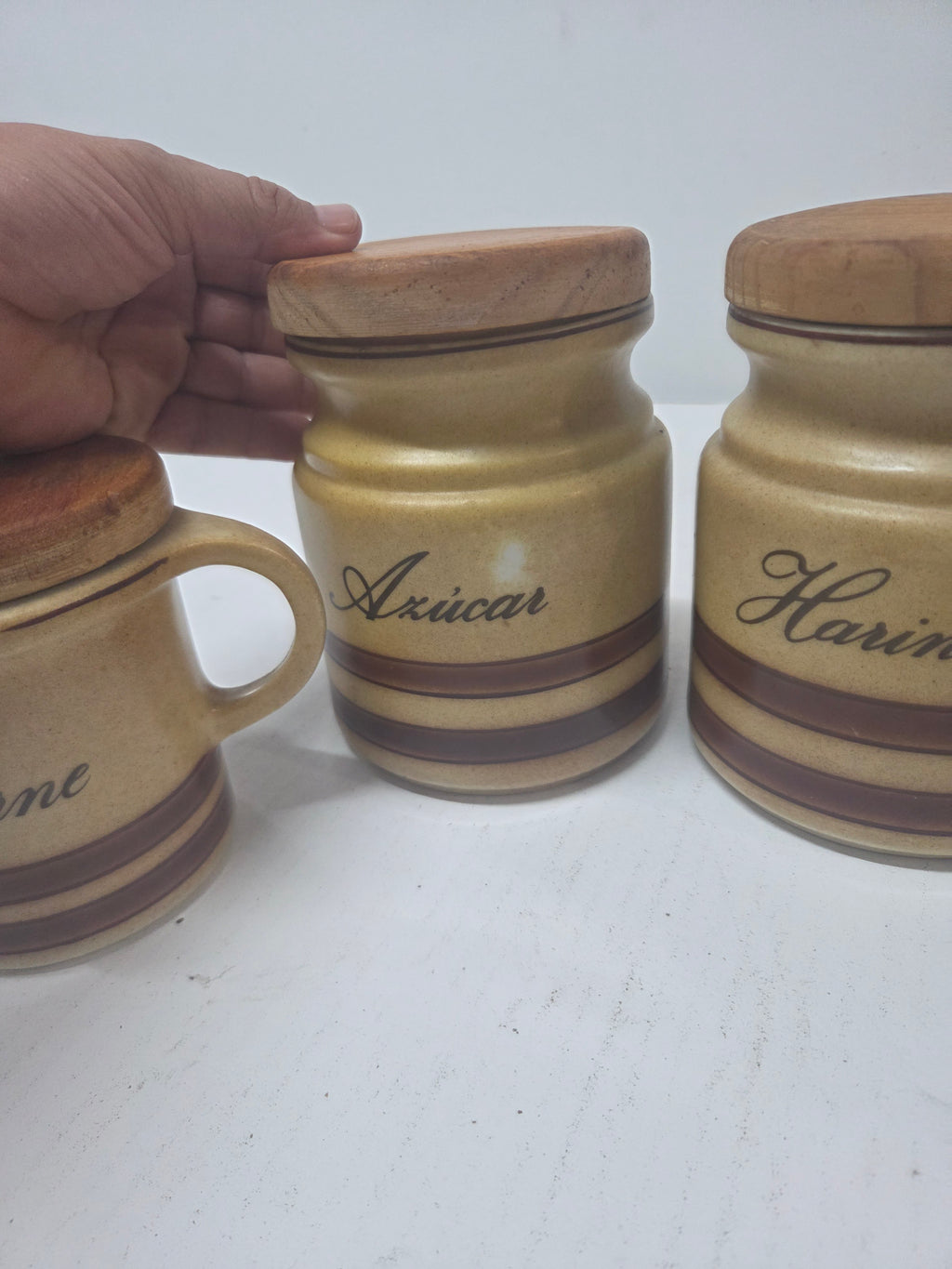 Juego de Botes de Cocina Vintage de Cerámica y Madera