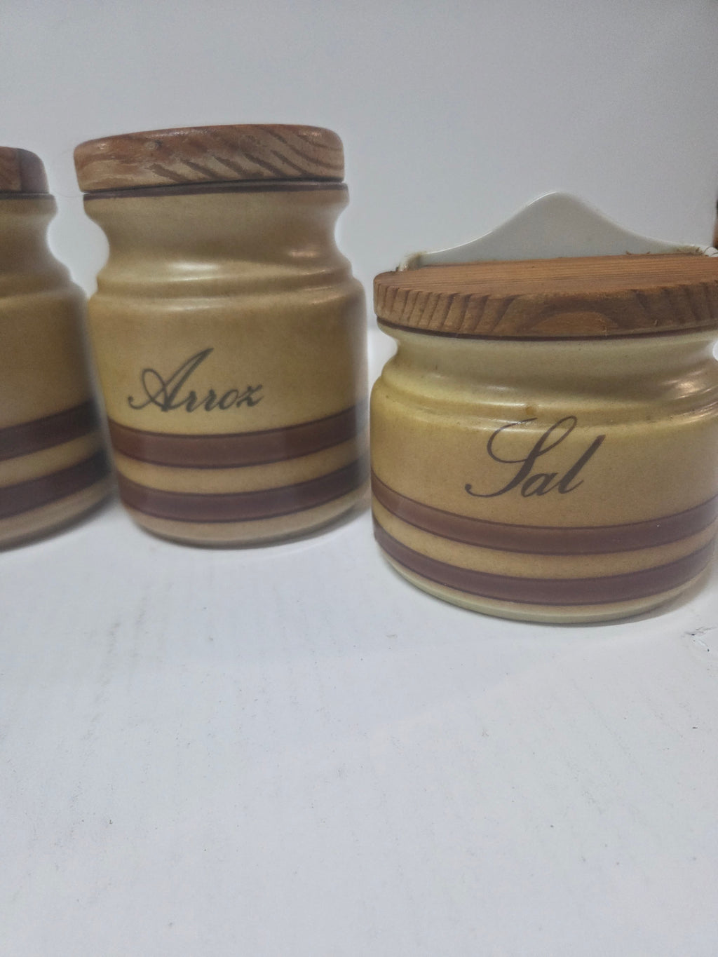 Juego de Botes de Cocina Vintage de Cerámica y Madera